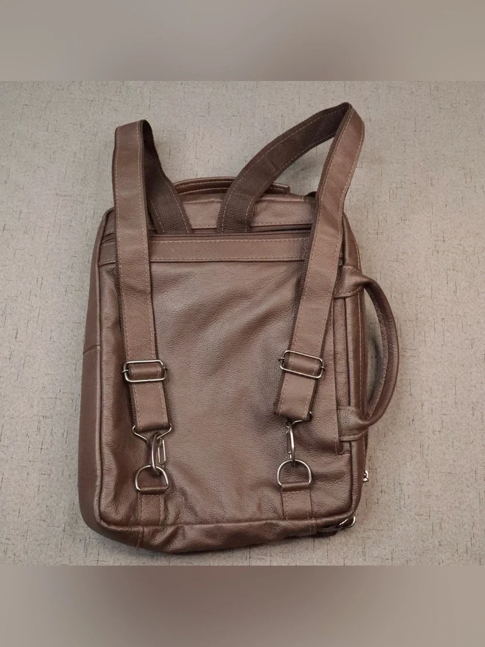 Bagaggio Brown Leather Convertible Laptop Briefcase Backpack Travel Bag⁠